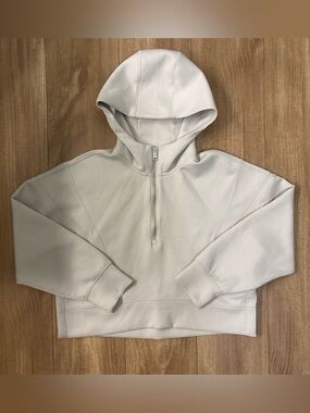 Abercrombie & Fitch Women's Quarter Zip-Up Hoodie in Light Cream